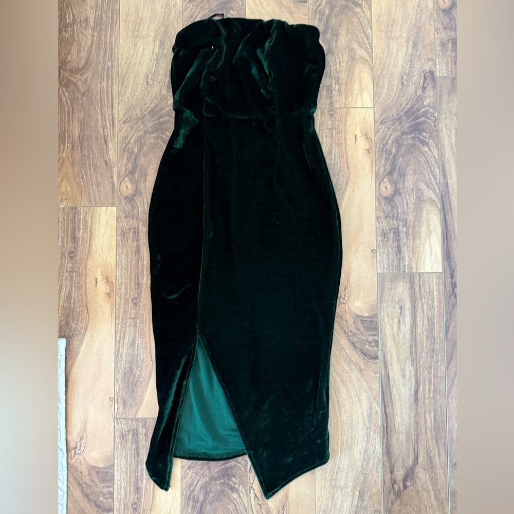 Green Satin Off the Shoulder Dress